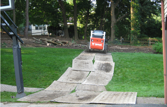 Lawn protection mats during your project